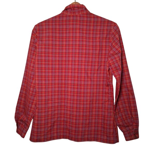 Vintage Dee Cee Blouse Women 10 Rust Blue Plaud Button Collared Modest Retro - Picture 3 of 12